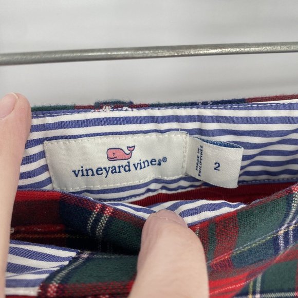 Vineyard Vines Pants Women’s 2 red tartan plaid christmas holiday straight leg - Picture 3 of 7
